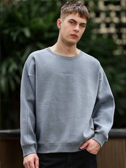 MANIAC - Men Light Grey Solid Sweatshirt