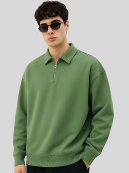 MANIAC - Men Green Solid Full Sleeves Biscuit Sweatshirt
