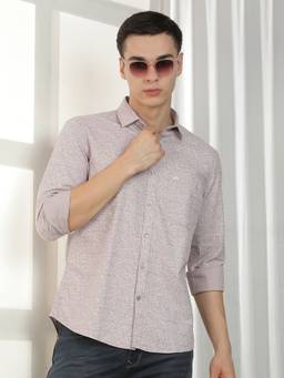 CRIMSOUNE CLUB - Men Light Mauve Printed Cotton Shirt