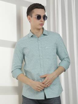 CRIMSOUNE CLUB - Men Green Printed Cotton Shirt