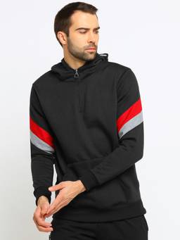 MANIAC - Men Black Stripes Zipper Hoodie