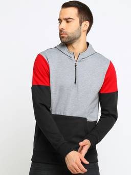 MANIAC - Men Grey Colorblock Zipper Hoodie