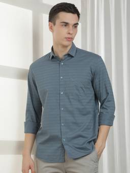 CRIMSOUNE CLUB - Men Dusky Blue Stripes Shirt