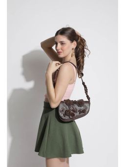 Clotche - Dark Brown Half moon floral Sling Bag
