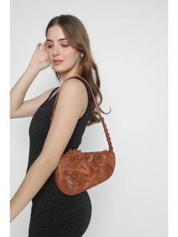 Clotche - Tan Half moon floral Sling Bag