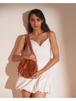 Clotche - 3D Floral Tan Round Moon Sling Bag for Womens (M)