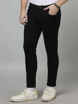CELIO - Solid Black Cotton Straight Jeans