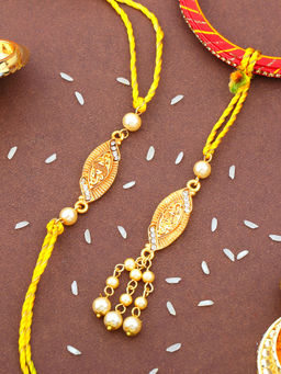 Estele - Gold Plated Stylish Rakhi for Bhaiya Bhabhi with Multi Color Silk Thread