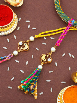 Estele - Gold Plated Dolphin Design Rakhi for Bhaiya Bhabhi with Multi Coloured Thread