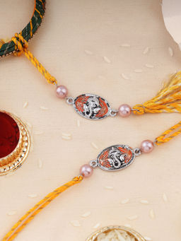 Estele - Silver Oxidized Plated Ganapati Ji Bhaiya Bhabhi Rakhi with Silk Thread