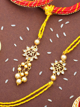 Estele - Gold Plated Shubha Shree Bhaiya Bhabhi Rakhi with Multi Coloured Silk Thread