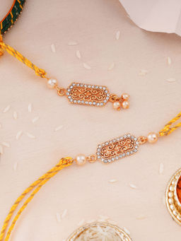 Estele - Gold Plated Bhaiya Bhabhi Rakhi with Austrian Crystals, Pearls & Silk Thread