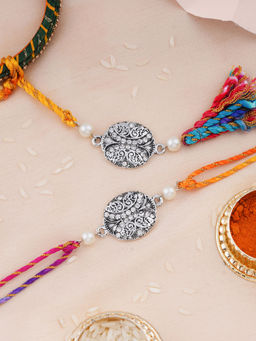 Estele - Silver Oxidized Plated Bhaiya Bhabhi Rakhi with Multicolor Silk Thread