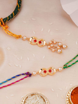Estele - Gold Plated Infinity Design Bhaiya Bhabhi Rakhi with Fancy Silk Thread