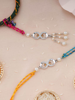 Estele - Rhodium Plated Infinity Design Bhaiya Bhabhi Rakhi with Fancy Silk Thread