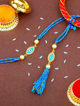 Estele - Gold Plated Evil Eye Bhaiya Bhabhi Rakhi with Fancy Silk Thread