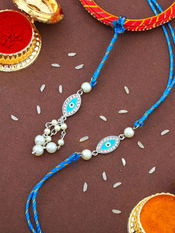 Estele - Rhodium Plated Evil Eye Bhaiya Bhabhi Rakhi with Fancy Silk Thread