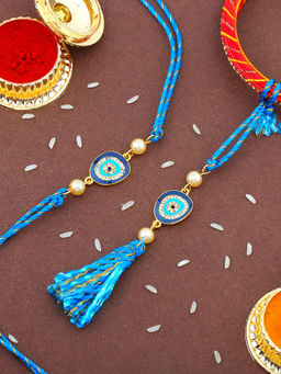 Estele - Gold Plated Evil Eye Bhaiya Bhabhi Rakhi with Fancy Silk Thread