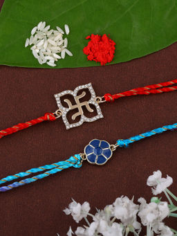 Estele - Gold Plated Swastika Rakhi with Crystals & Fancy Silk Thread (Pack Of 2)