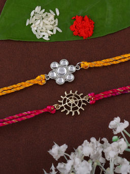 Estele - Gold, Rhodium Plated Sacred Sign, Polki Rakhi with Silk Thread (Pack Of 2)