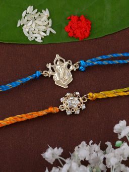 Estele - Gold Plated Naskhi Style & Ganapati Rakhi with Silk Thread (Pack Of 2)