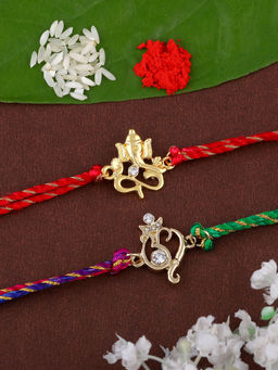 Estele - Gold Plated Ganpati Ji Rakhi with Crystals & Silk Thread (Pack Of 2)