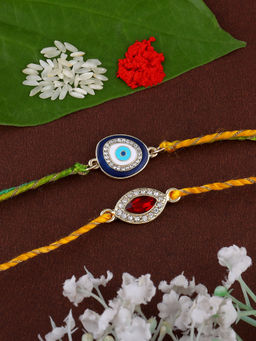Estele - Gold Plated Evil Eye Rakhi with Crystals & Fancy Silk Thread (Pack Of 2)