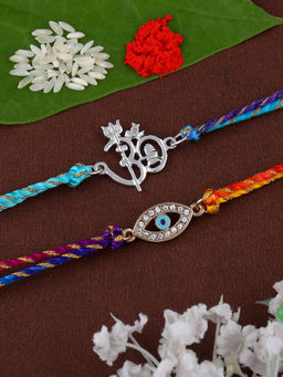 Estele - Gold, Rhodium Plated Evil Eye, Om Rakhi with Silk Thread (Pack Of 2)
