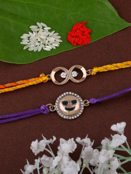 Estele - Gold Plated Cool Emoji & Eternal Knot Rakhi with Silk Thread (Pack Of 2)