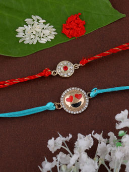 Estele - Gold Plated Heart Eyes Emoji & Circle Rakhi with Silk Thread (Pack Of 2)