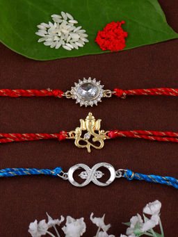 Estele - Gold, Rhodium Plated Ganesh & Infinity Rakhi with Silk Thread (Pack Of 3)