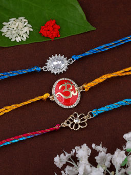 Estele - Gold, Rhodium Plated Om Rakhi with Austrian Crystals & Enamel (Pack Of 3)
