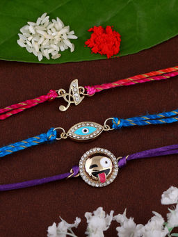 Estele - Gold Plated Emoji Rakhi with Crystals & Fancy Silk Thread (Pack Of 3)