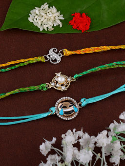 Estele - Gold, Rhodium Plated Emoji Rakhi with Crystals & Silk Thread (Pack Of 3)