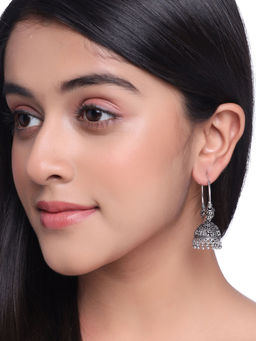 NVR - Women Silver-Plated Contemporary Jhumkas Earrings