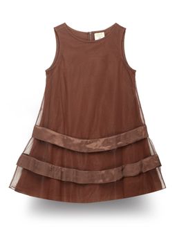 Spunkies - Modish Brown Sleeveless Satin Dress