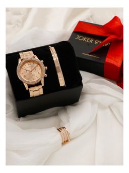 Joker and Witch - Joker & Witch Rose Gold Love Triangle Watch & Bracelet With Ring For Women (Pack of 3) (JWLT8)