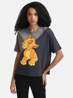 Kazo - Grey The Lion King Disney Printed Color Block T-shirt