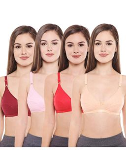 Bodycare - Women's Cotton Solid Color Full Coverage Bra Pack of 4 - Multi-Color
