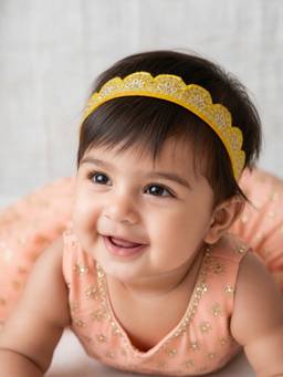 Choko - Yellow Gold Lace Floral Headband with Scalloped Edge Detail