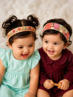 Choko - Peach Floral Embroidered Headband Set with Gold Accents (Pack of 2)