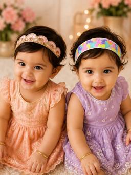 Choko - Multicolor Floral Sequin Headband Set with Pink Embroidery (Pack of 2)
