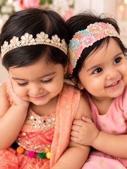 Choko - Multicolor Floral Embroidered Headband Set with Gold Motif (Pack of 2)