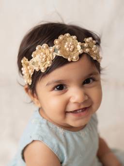 Choko - Gold 3D Floral Pearl Embellished Festive Headband