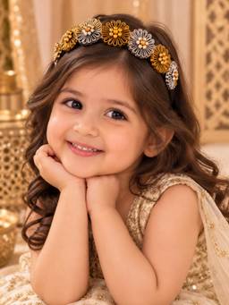 Choko - Gold Silver Floral Beaded Hairband with Motif Detail