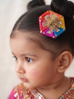 Choko - Multicolor Mirror Tinsel Alligator Hair Clip with Embroidered Bow