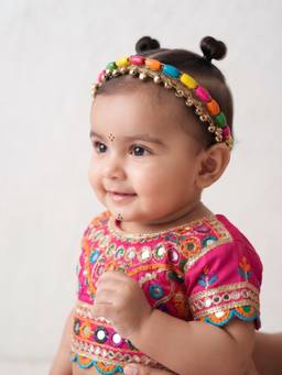 Choko - Multicolor Beaded Ghungroo Headband with Gold Beadwork