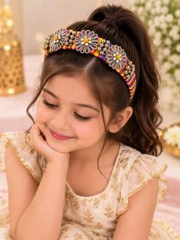Choko - Multicolor Thread Wrapped Floral Hairband with Silver Motif