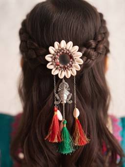 Choko - White Shell Mirror Work Alligator Hair Clip for Traditional Hair Accessory