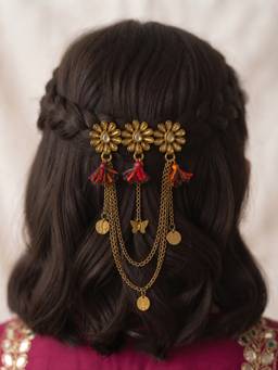 Choko - Gold Multicolor Floral Chain Alligator Hair Clip for Girls